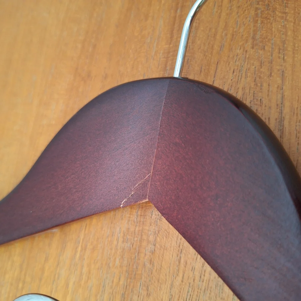 Solid Red Wood Hangers Mahogany Cherry Suits Pants Anti Slip Notched Vintage